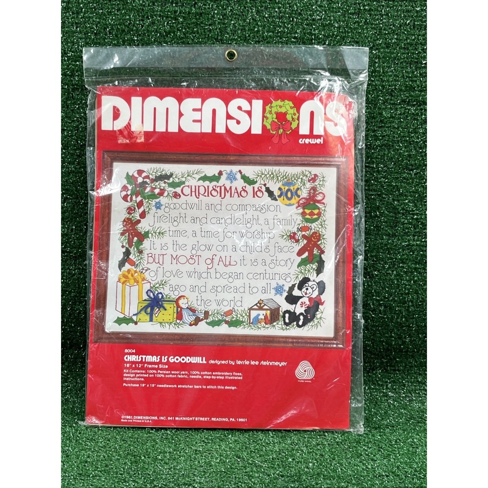 Vintage 1981 Dimensions "Christmas Is Goodwill" Crewel Embroidery Kit 8004 New